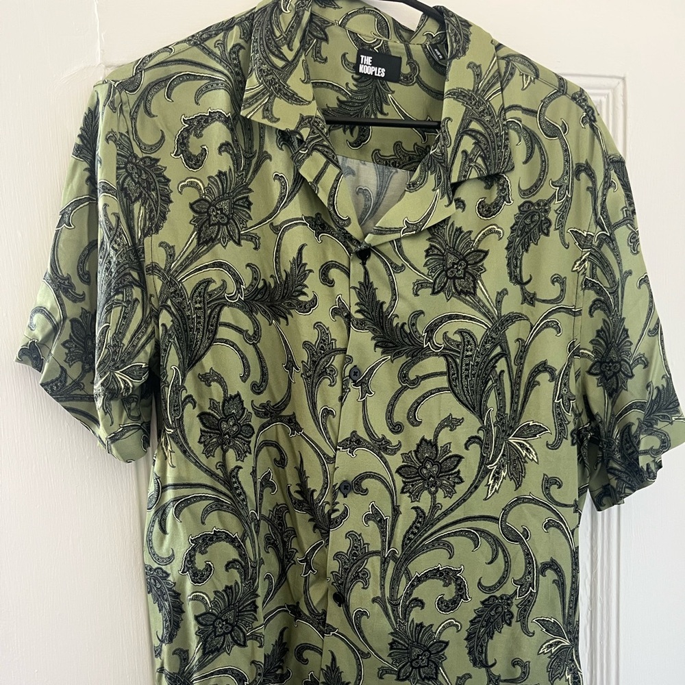 The Kooples Mens Green and Black Paisley Print  Shirt Sz Small
